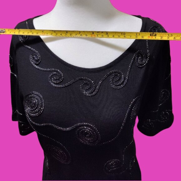 OBJECTS D'ART Black Short Sleeve Glittery Thread Accent Blouse Top Size Small - Picture 6 of 7